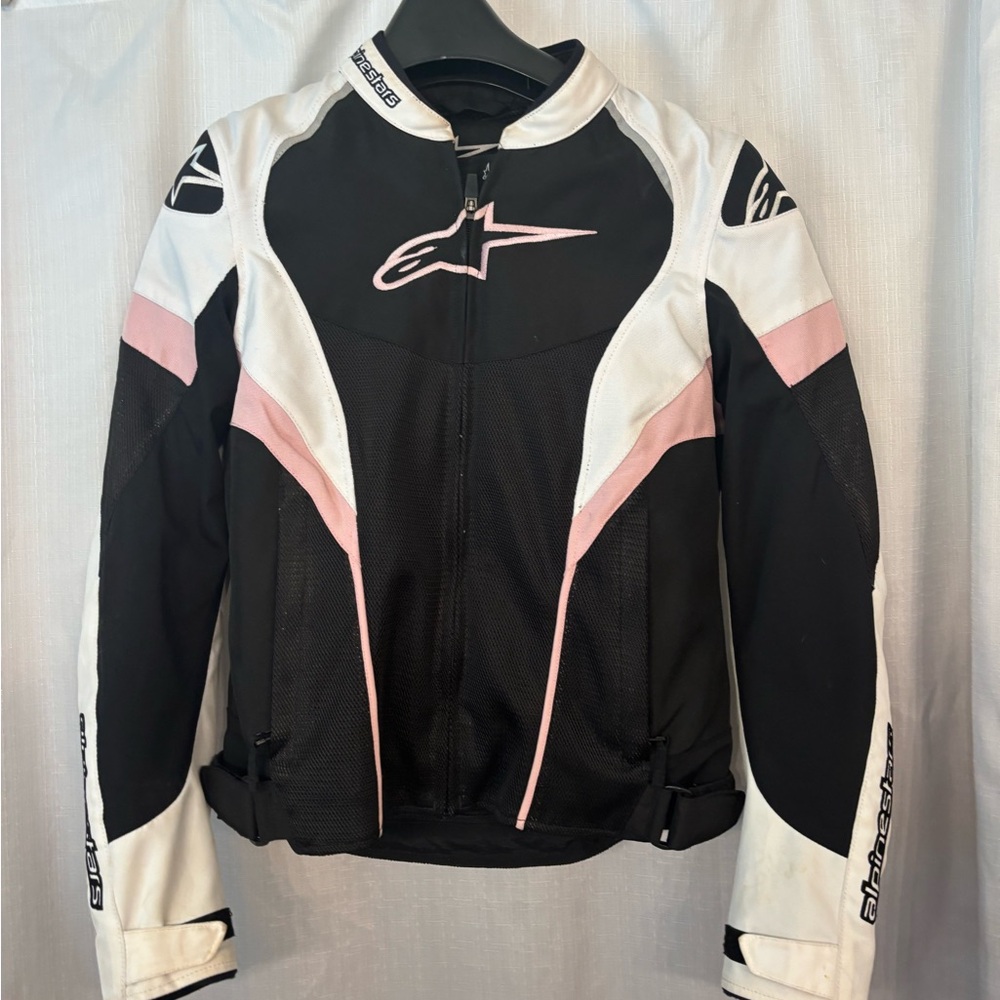 Alpinestars Women's Black and Light Pink Leather Jacket GUC MOTORCYCLE JACKET